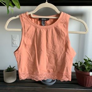 Cropped Tank Top with Lace Trim